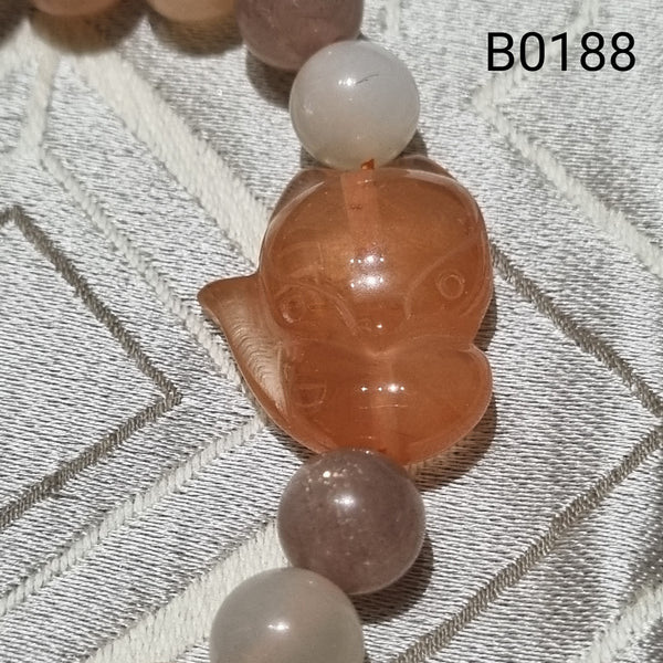 B0188 - Moonstone & Sunstone Bracelet with Foxy - 8mm