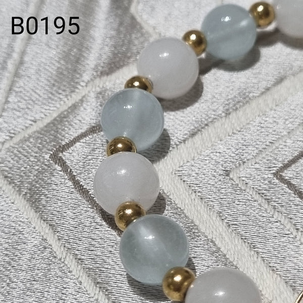 B0195 - Moonstone, Aquamarine & Strawberry Quartz bracelet -  8-8.5mm