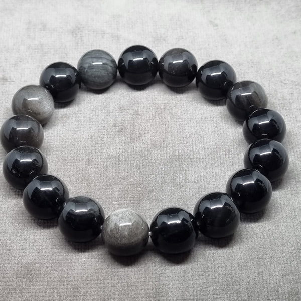 B0258 - Silver Sheen Obsidian Bracelet - 12mm