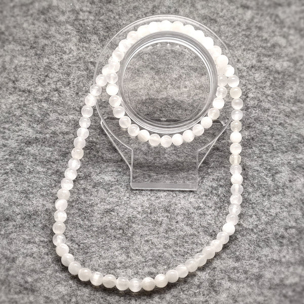 B0246 - Selenite 3-rounds Bracelet - 6mm