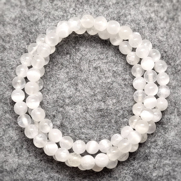 B0246 - Selenite 3-rounds Bracelet - 6mm