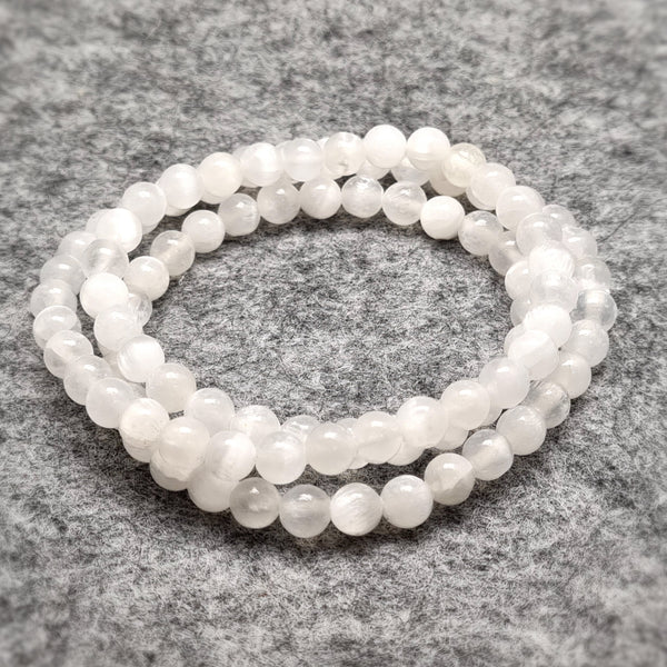 B0246 - Selenite 3-rounds Bracelet - 6mm