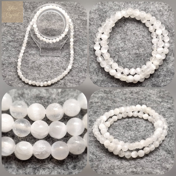 B0246 - Selenite 3-rounds Bracelet - 6mm