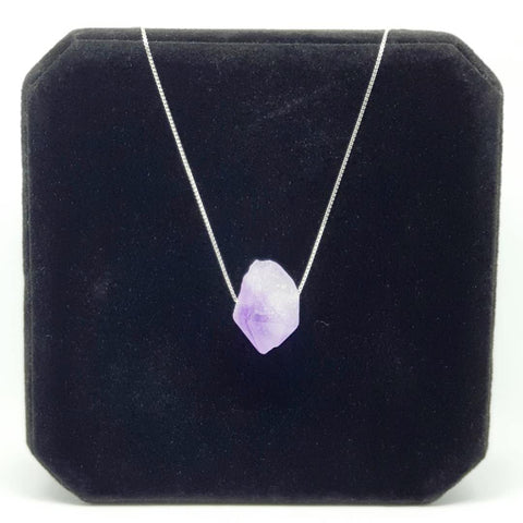 N0002 - Raw Amethyst Pendant with Silver Chain